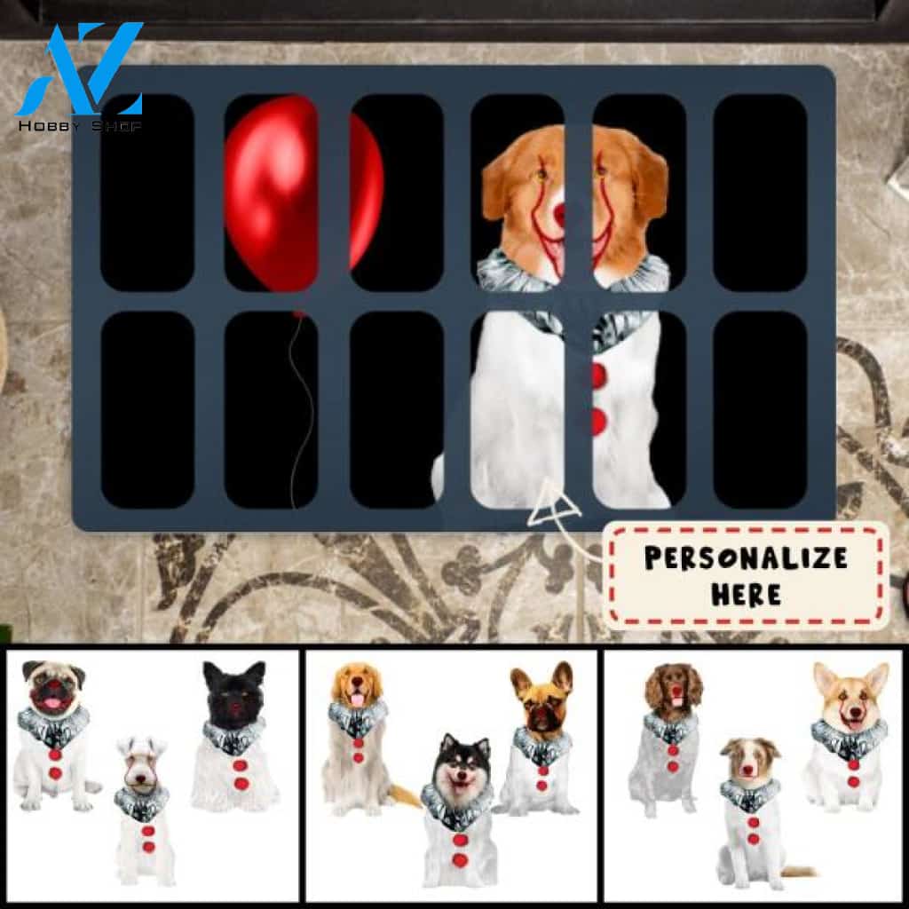 Personalized Clown Dog Halloween Doormat, Custom Dog Breed Home Decor