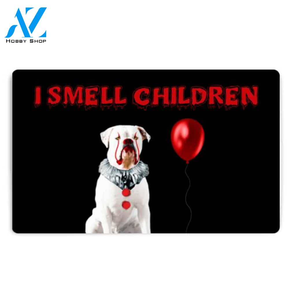 Personalized Clown Dog I Smell Children Halloween Doormat, Custom Dog Breed Home Decor