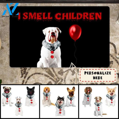 Personalized Clown Dog I Smell Children Halloween Doormat, Custom Dog Breed Home Decor