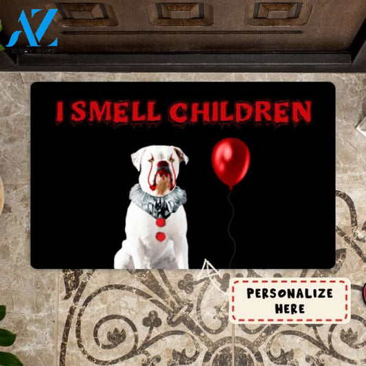 Personalized Clown Dog I Smell Children Halloween Doormat, Custom Dog Breed Home Decor