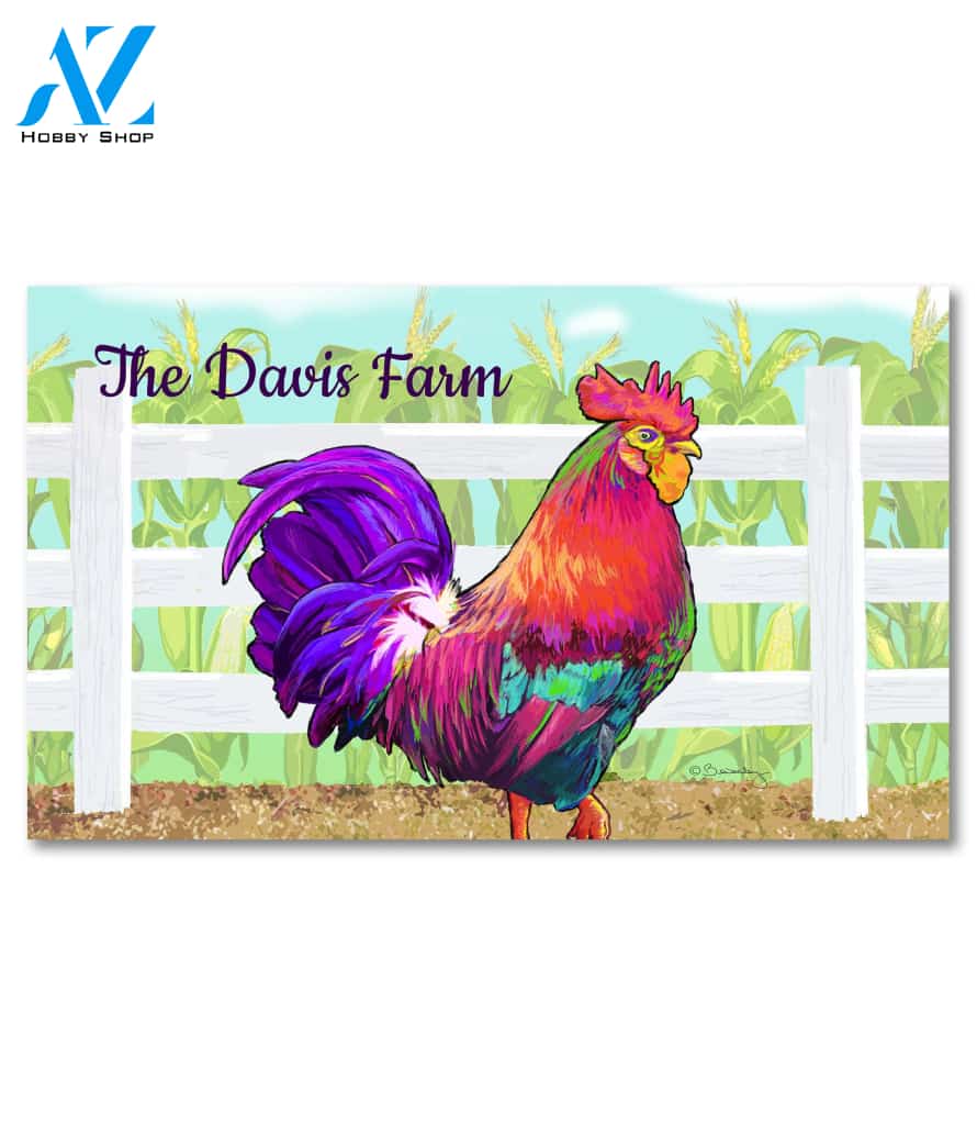 Personalized Colorful Rooster Doormat - 18" x 30"