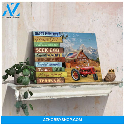 Ohcanvas Personalized Country Farm and Farmall Tractor Happy moment Thank God Custom Name and Date Farmhouse Wall Art Decor