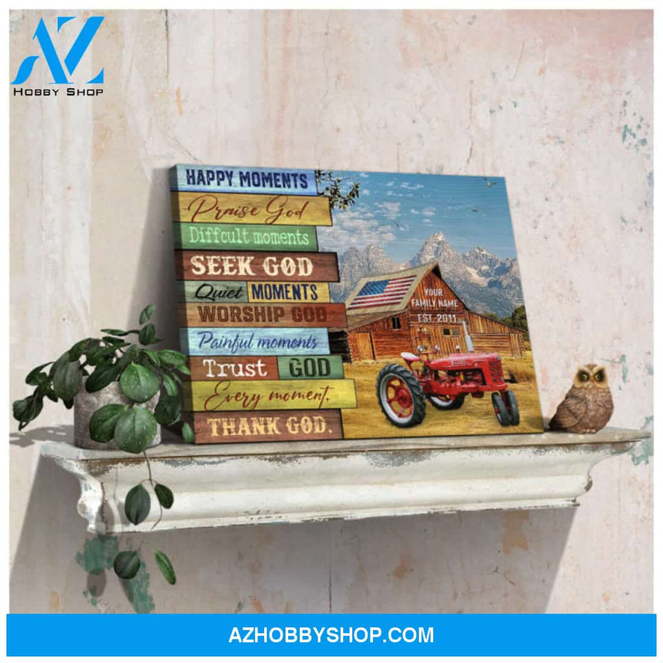 Ohcanvas Personalized Country Farm and Farmall Tractor Happy moment Thank God Custom Name and Date Farmhouse Wall Art Decor