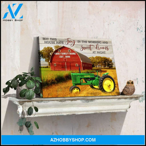 Ohcanvas Personalized Country Farm and John Deere Tractor May this house have joy in the morning and sweet dreams at night Custom Name and Date Farmhouse Wall Art Decor