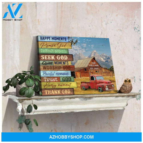 Ohcanvas Personalized Country Farm and Red Rustic Truck Happy moment Thank God Custom Name and Date Farmhouse Wall Art Decor