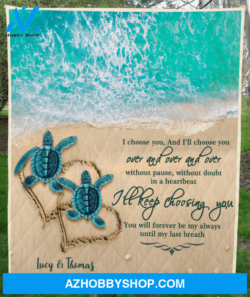 Personalized Couple Blanket, Best Gift For Couples, Sea Turtle Lovers - Turtle Couple Quilt Blanket