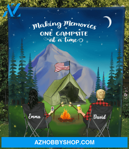 Personalized Couple Blanket, Gift For Camping Lovers - Couple Camping Quilt - No Kid, No Pet - Making Memories One Campsite At A Time