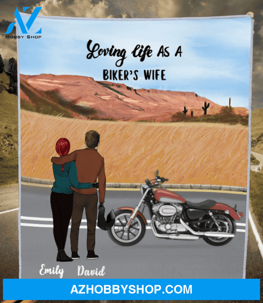 Personalized Couple Blanket - Personalized Biker Fleece Blanket Gift idea for Bikers, Biker Couples - Loving Life As A Biker's Wife