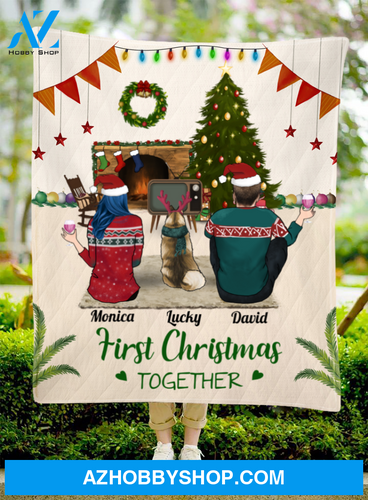 Personalized Couple Christmas Gifts For The Whole Family Quilt Blanket - Personalized Christmas Blanket - Husband Wife 1 Dog Or Cat, First Christmas Together
