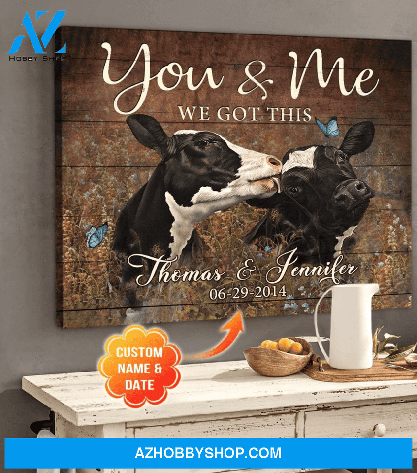 Personalized Couple Cow Premium Canvas Wall Art, Wall Decor Visual Art - You & Me We Got This Premium Canvas