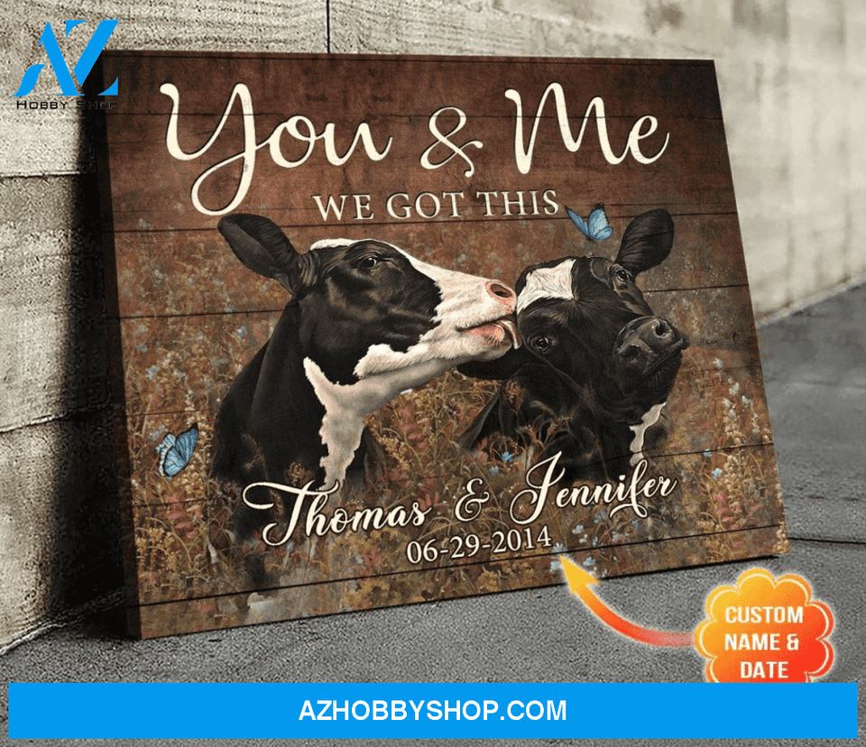 Personalized Couple Cow Premium Canvas Wall Art, Wall Decor Visual Art - You & Me We Got This Premium Canvas