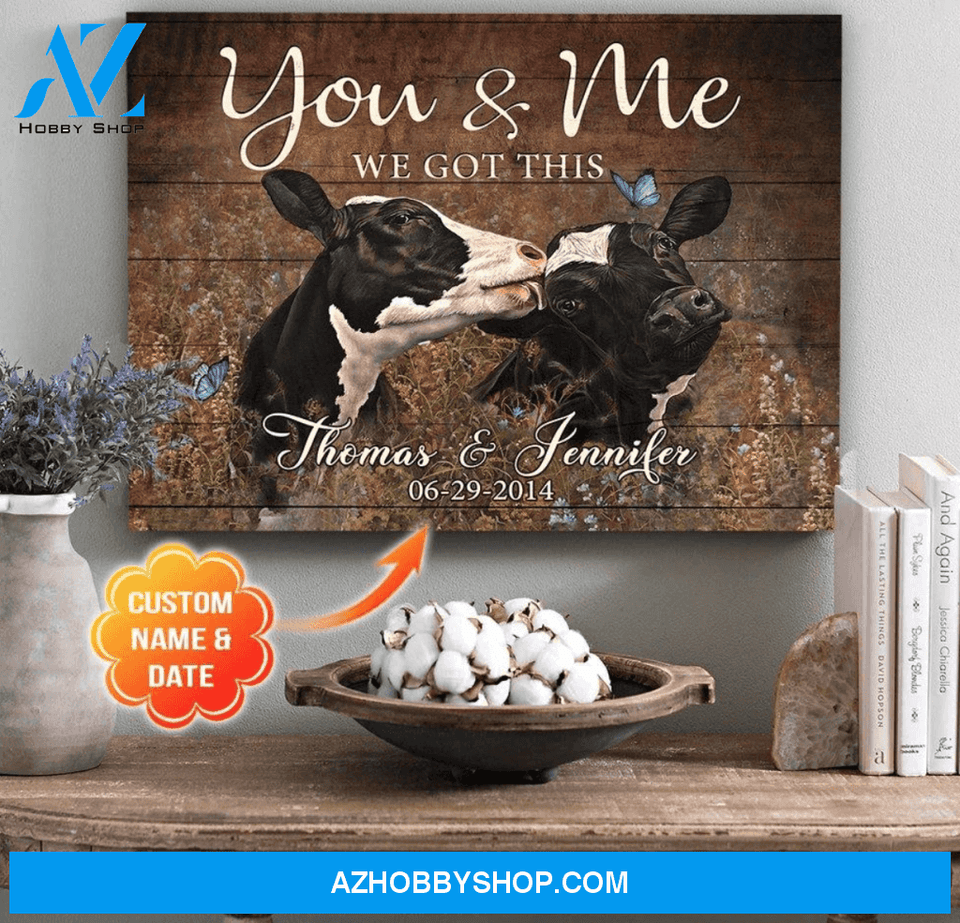 Personalized Couple Cow Premium Canvas Wall Art, Wall Decor Visual Art - You & Me We Got This Premium Canvas