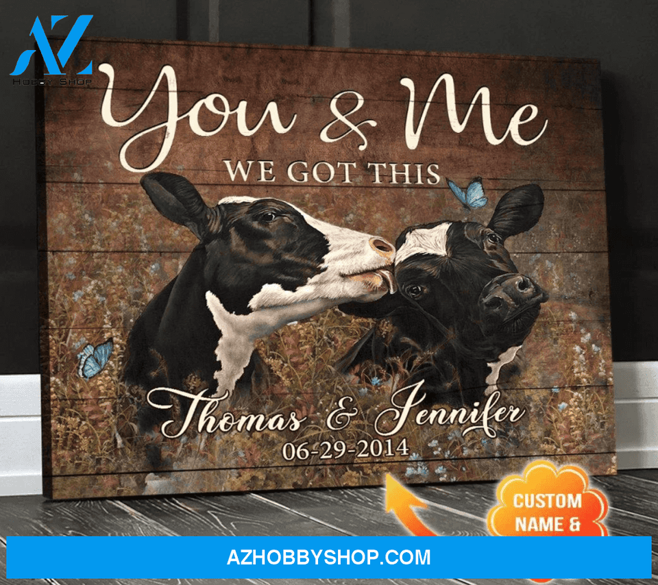 Personalized Couple Cow Premium Canvas Wall Art, Wall Decor Visual Art - You & Me We Got This Premium Canvas