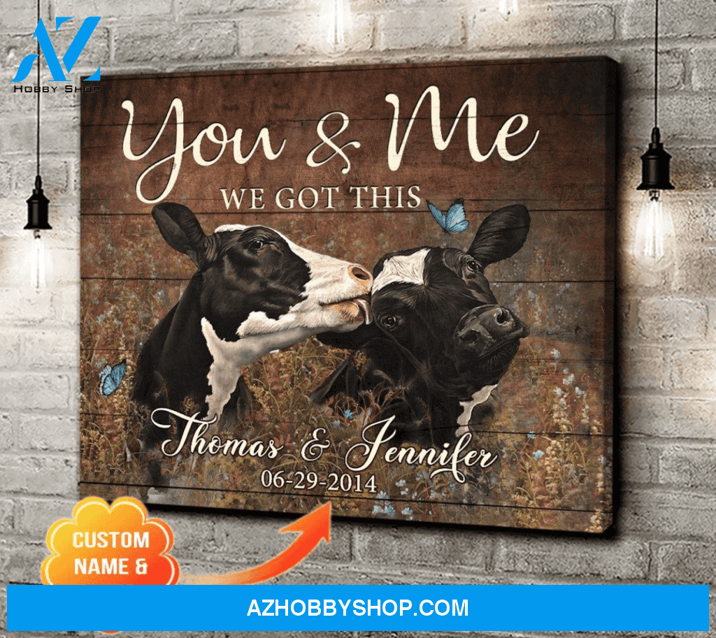 Personalized Couple Cow Premium Canvas Wall Art, Wall Decor Visual Art - You & Me We Got This Premium Canvas