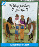 Personalized Cow Girls Blanket, Best Gift For Besties, Horse Lovers - 2 Cow Girls and 2 Horses - Riding Partners For Life