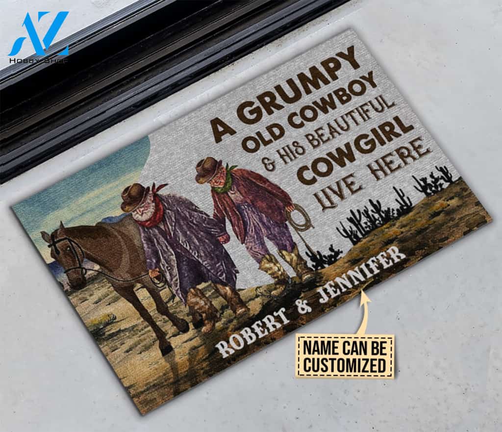 Personalized Cowboy And Cowgirl Live Here Customized Doormat
