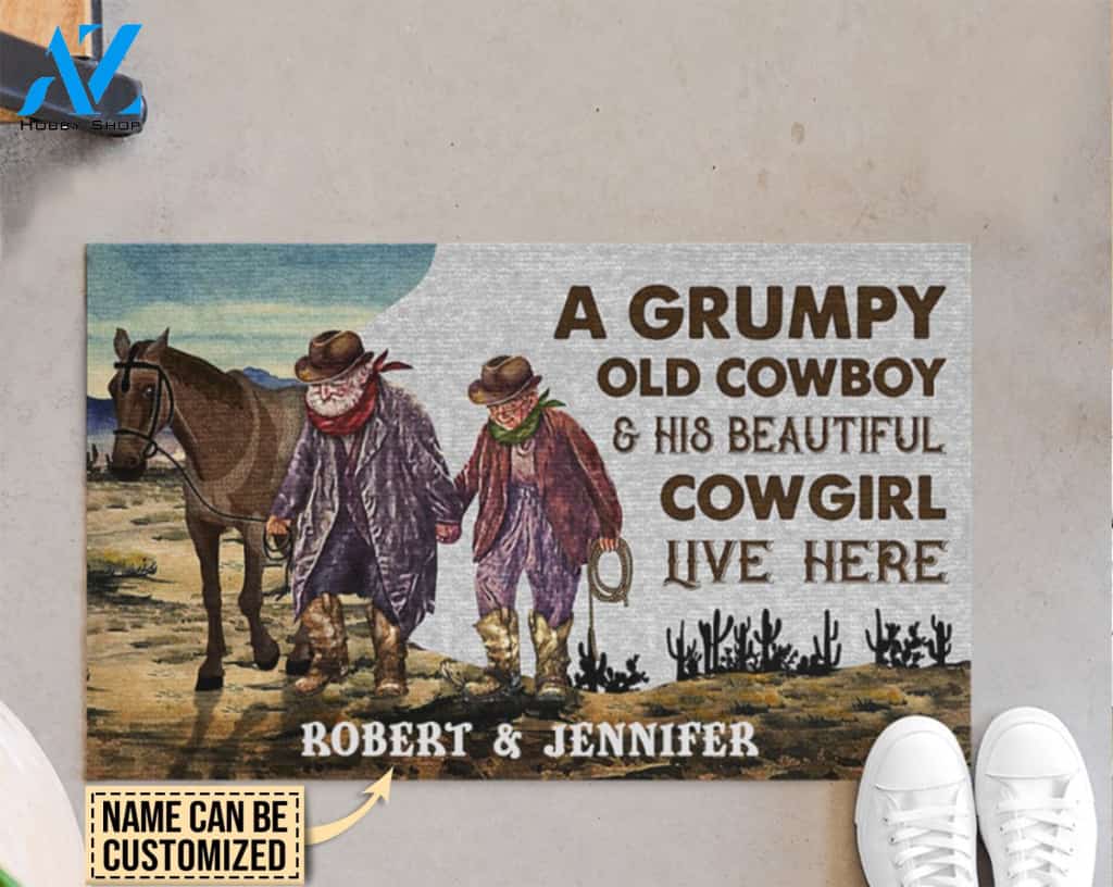 Personalized Cowboy And Cowgirl Live Here Customized Doormat