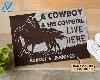 Personalized Cowboy And Cowgirl Live Here Doormat