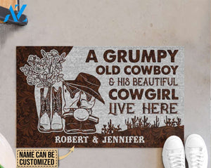 Personalized Cowboy And Cowgirl Live Here Leather Customized Doormat | WELCOME MAT | HOUSE WARMING GIFT