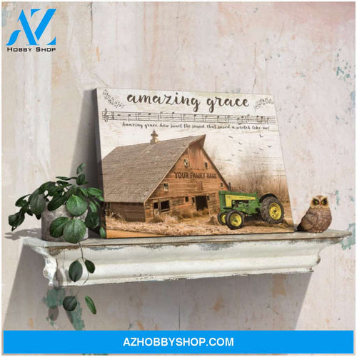 Ohcanvas Personalized Custom Family Name Vintage Barn and Tractor Farm Farmhouse Wall Art Decor Amazing Grace