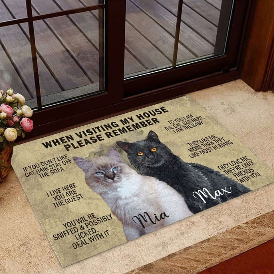 Personalized Custom Name Cat Rules Family Doormat Welcome Mat