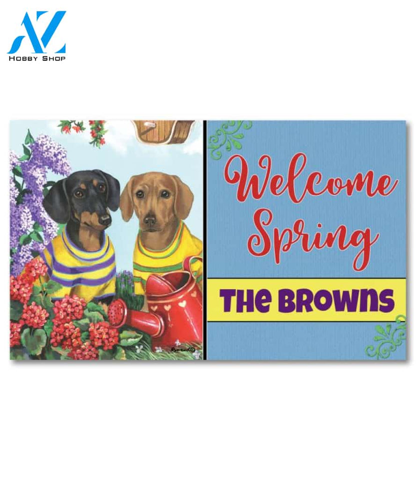 Personalized Dachshund Floral Sunshine Doormat - 18" x 30"