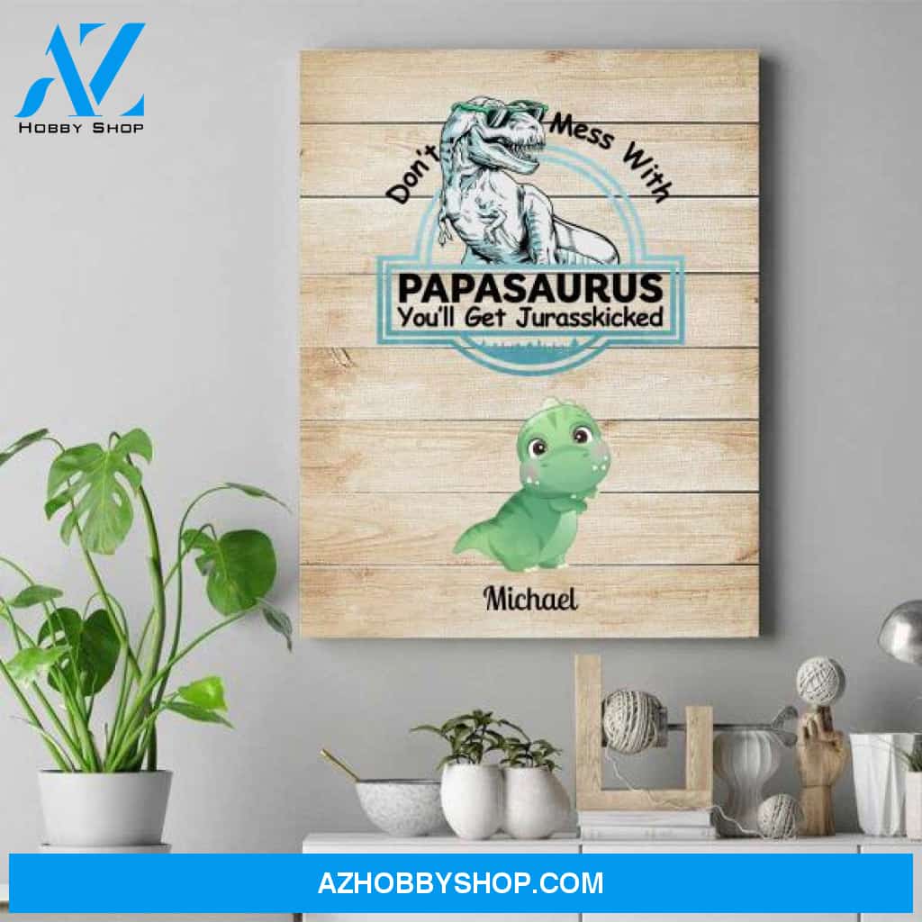 Personalized Daddy Canvas - Thoughtful Father'S Day Gifts - Up To 8 Dinosaurs