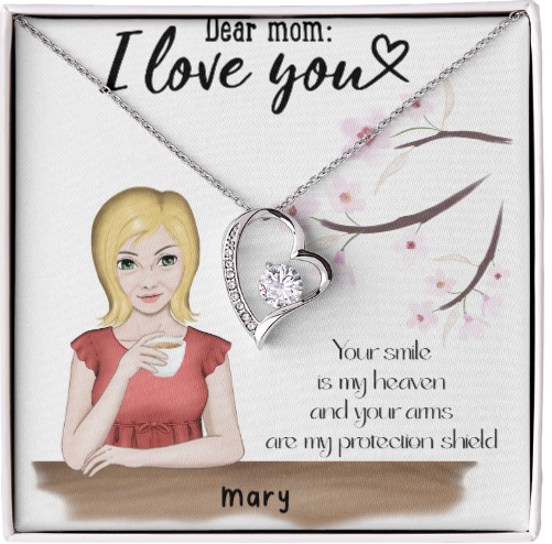 Personalized Dear Mom Forever Love Necklace - 14k white gold finish