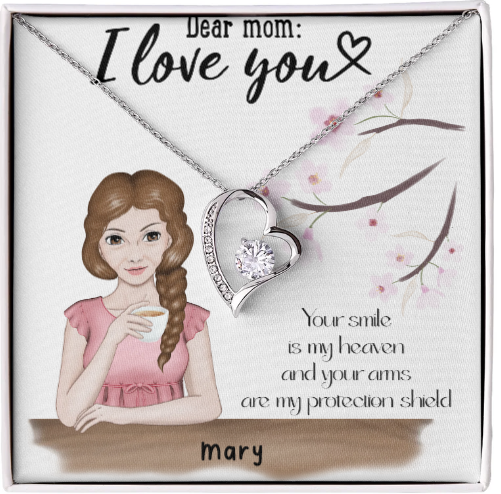 Personalized Dear Mom Forever Love Necklace - 14k white gold finish