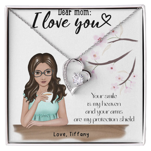 Personalized Dear Mom Forever Love Necklace - 14k white gold finish