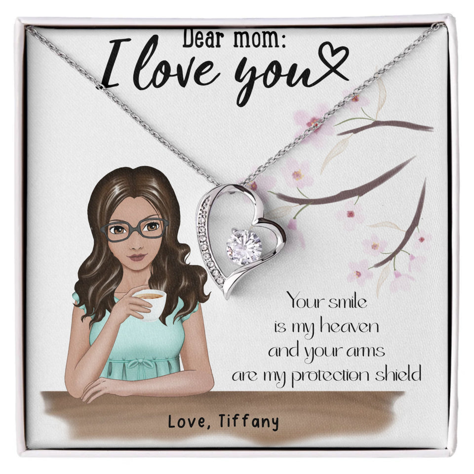 Personalized Dear Mom Forever Love Necklace - 14k white gold finish