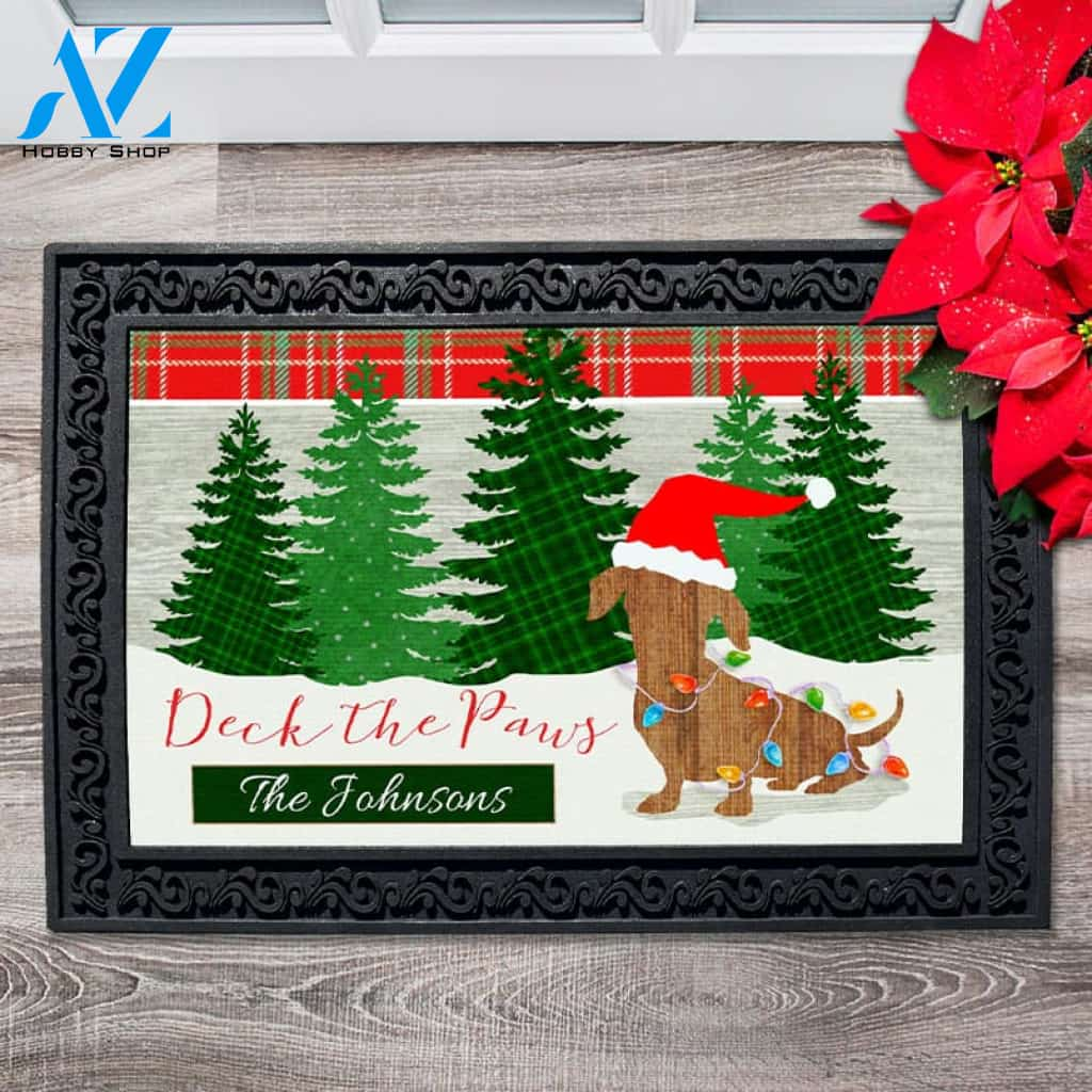 Personalized Deck the Paws Dachshund Doormat - 18