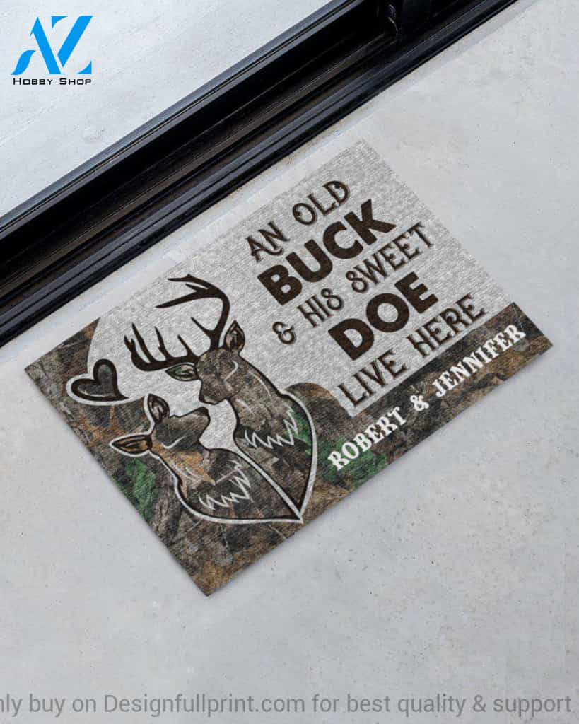 Personalized Deer Camo An Old Buck And His Sweet Doe Life Here doormat HG