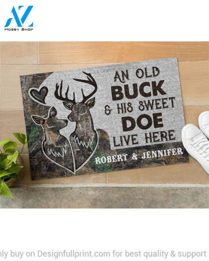 Personalized Deer Camo An Old Buck And His Sweet Doe Life Here doormat HG