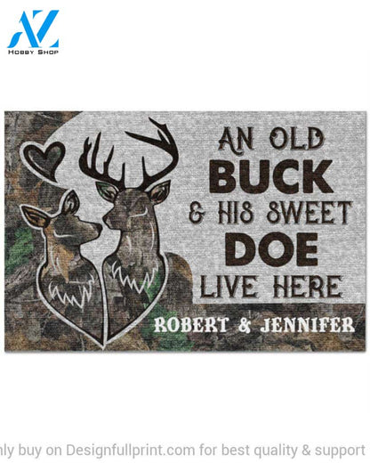 Personalized Deer Camo An Old Buck And His Sweet Doe Life Here doormat HG