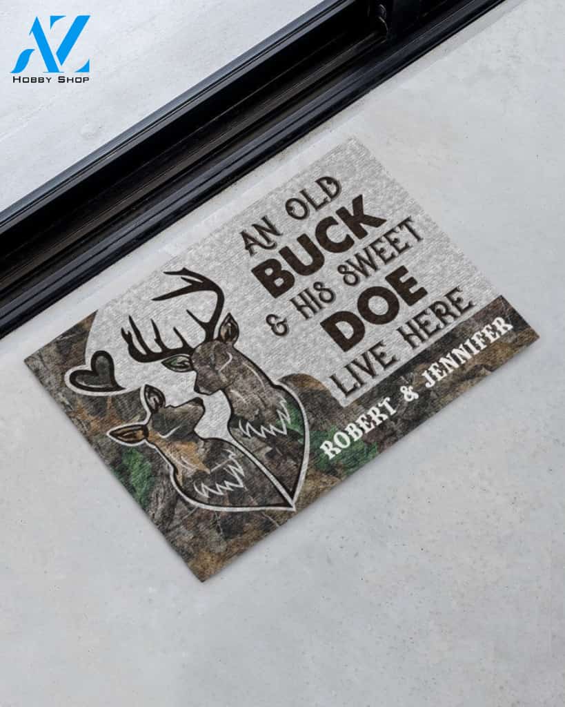 Personalized Deer Camo Old Buck Sweet Doe Doormat
