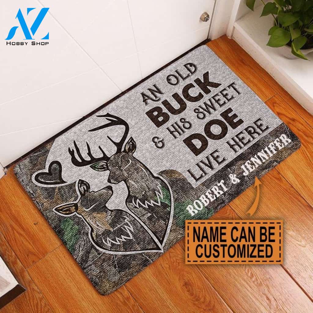 Personalized Deer Camo Old Buck Sweet Doe Doormat