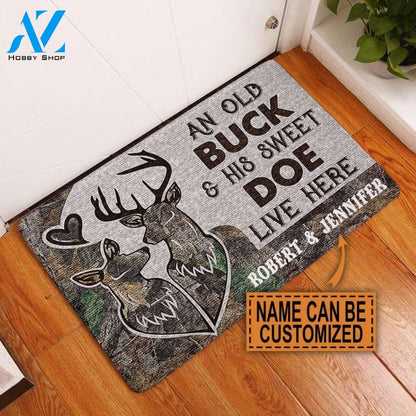 Personalized Deer Camo Old Buck Sweet Doe Doormat