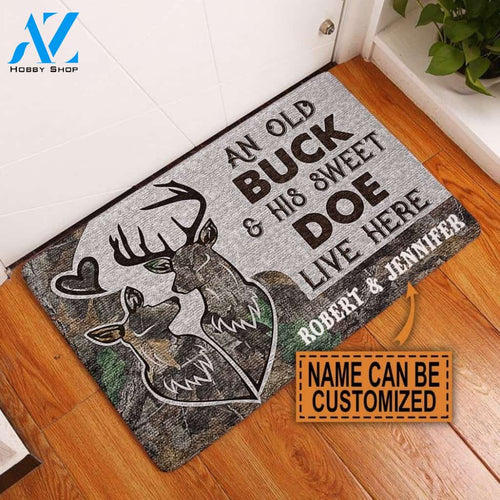 Personalized Deer Camo Old Buck Sweet Doe Doormat