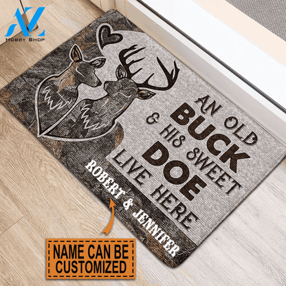 Personalized Deer Camo Old Buck Sweet Doe Doormat