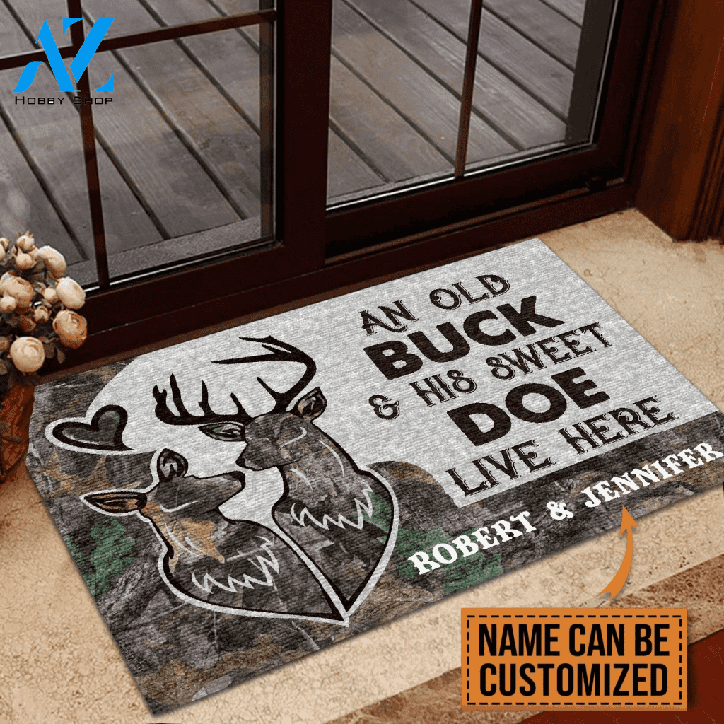 Personalized Deer Camo Old Buck Sweet Doe Doormat