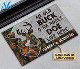 Personalized Deer Couple Orange Camo Old Buck Doormat