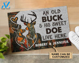Personalized Deer Couple Orange Camo Old Buck Doormat