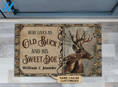 Personalized Deer Here Lives Old Buck Sweet Doe Customized Doormat