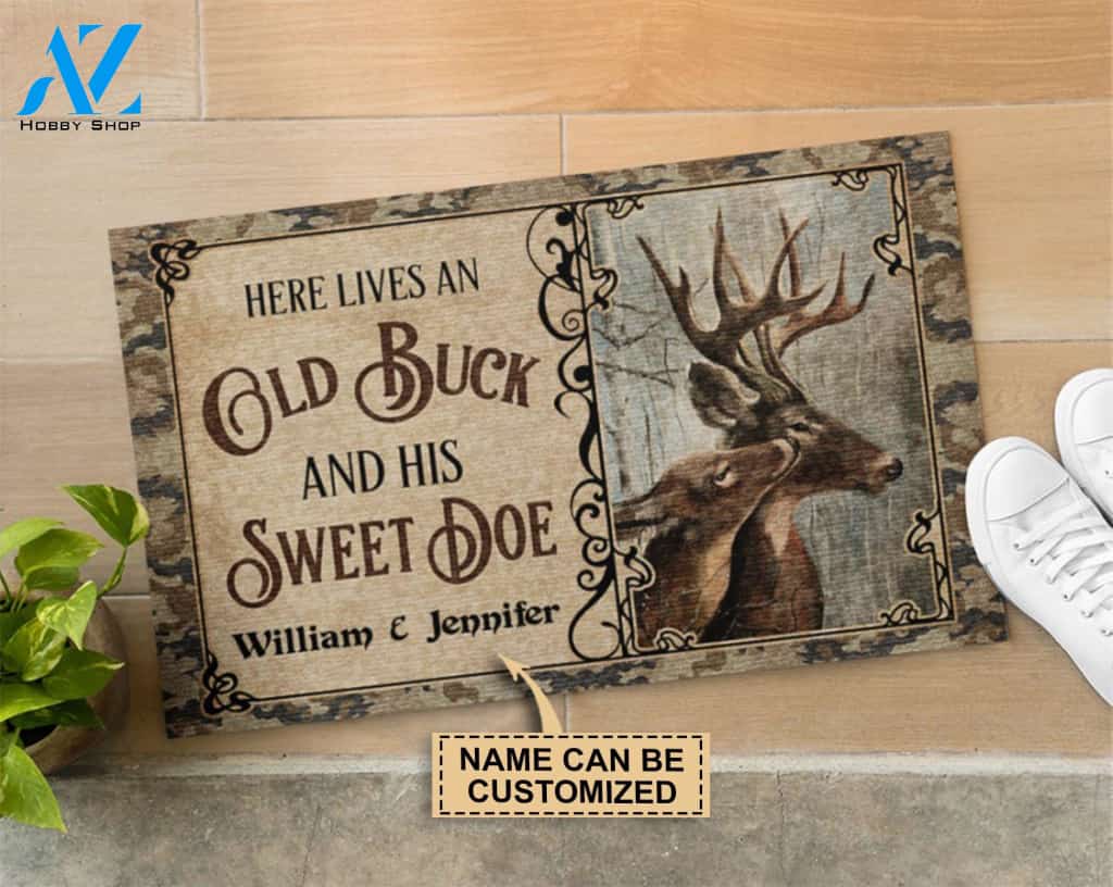 Personalized Deer Here Lives Old Buck Sweet Doe Customized Doormat