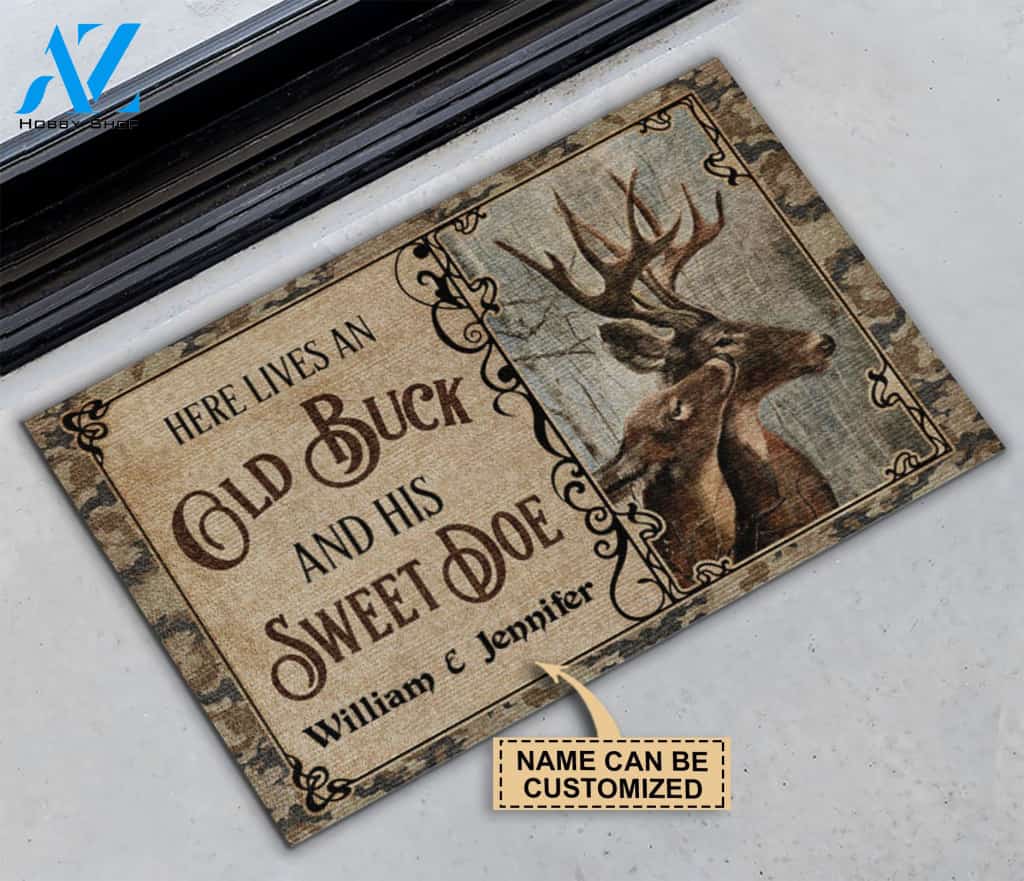 Personalized Deer Here Lives Old Buck Sweet Doe Customized Doormat