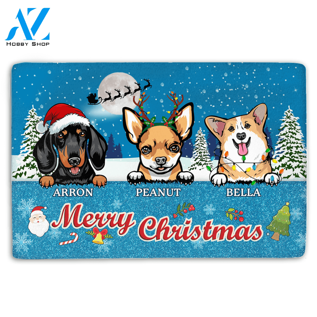 Personalized Dog Breed & Dog Names, Custom Doormat, Merry Christmas, Dog Mom, Dog Lovers, M0402, TRHN