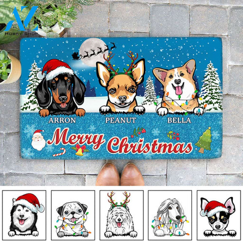Personalized Dog Breed & Dog Names, Custom Doormat, Merry Christmas, Dog Mom, Dog Lovers, M0402, TRHN