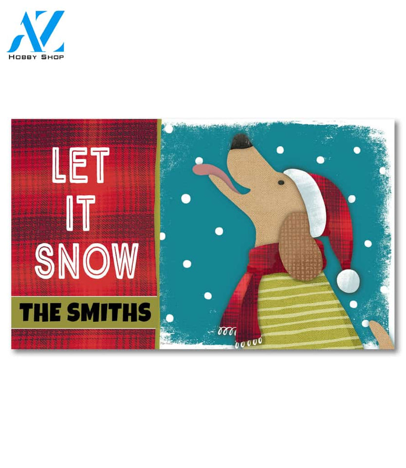 Personalized Dog Catching Snowflakes Doormat - 18" x 30"