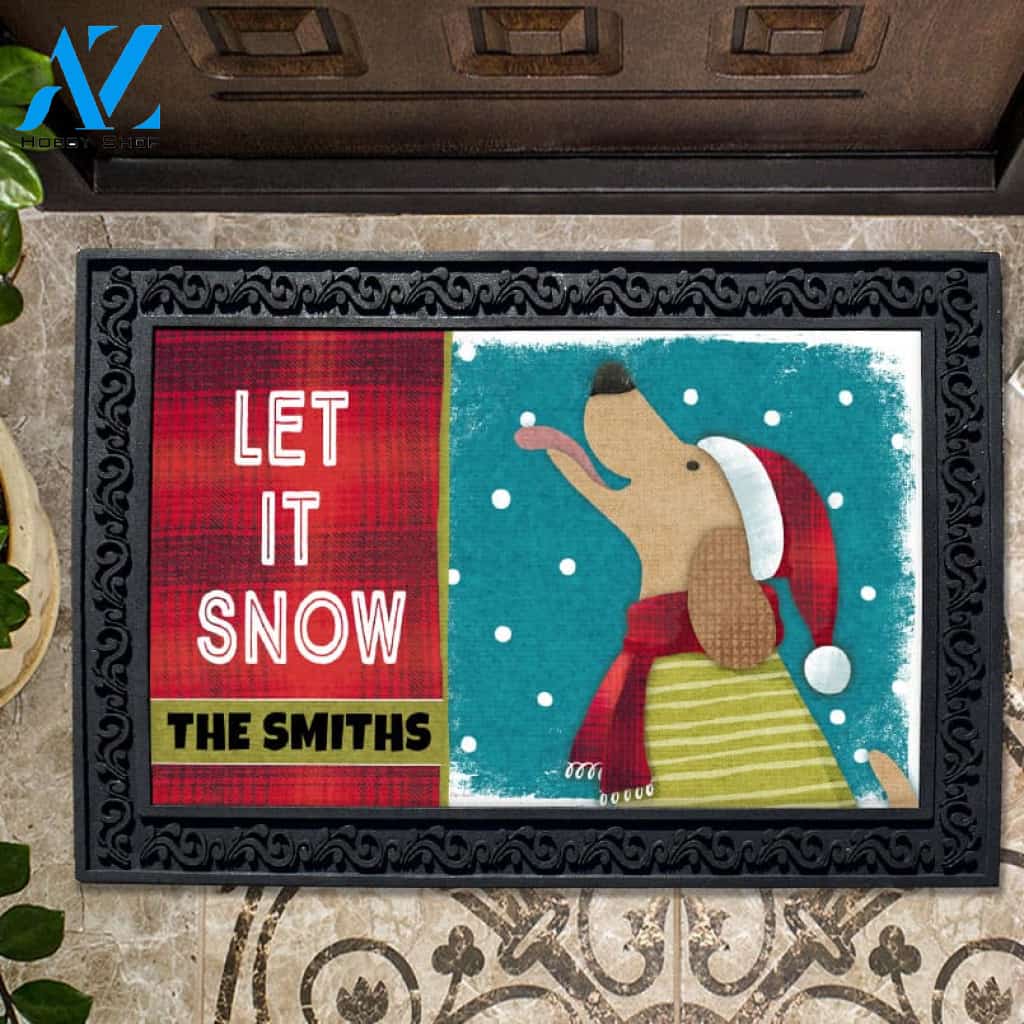 Personalized Dog Catching Snowflakes Doormat - 18